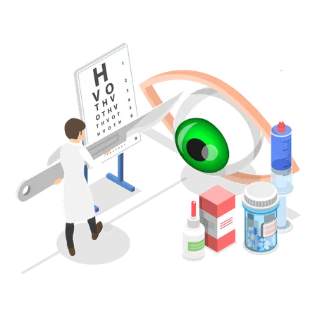 Optometrista fazendo exame oftalmológico  Ilustração