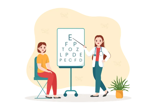 Optometrista fazendo teste óptico do olho  Ilustração