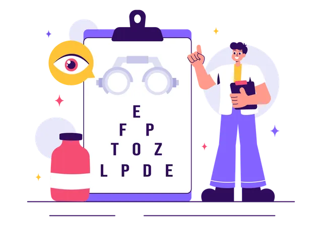 Optometrista masculino mostrando relatório de teste de visão  Ilustração