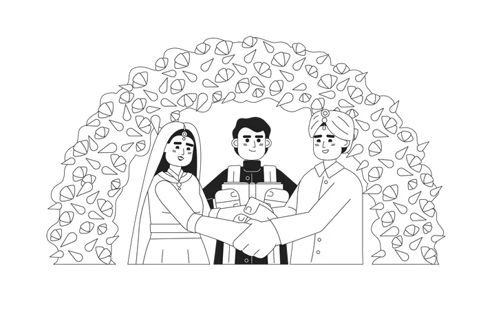 Oração indiana oficializando casamento hindu do noivo  Ilustração