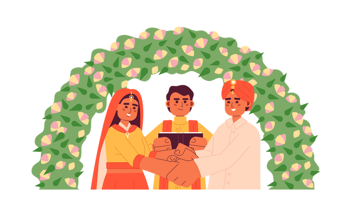 Oración india oficiando la boda hindú del novio de la novia  Ilustración