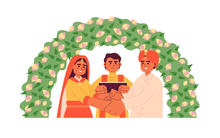 Oración india oficiando la boda hindú del novio de la novia  Ilustración
