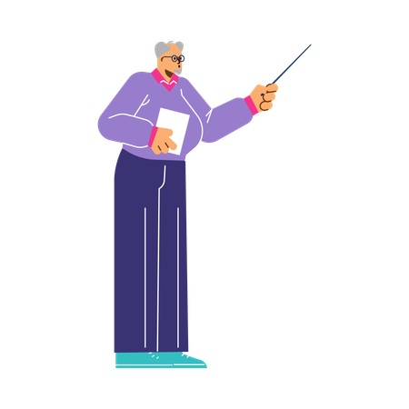 Orador apontando para gráficos de apresentação e mostrando relatório  Ilustração