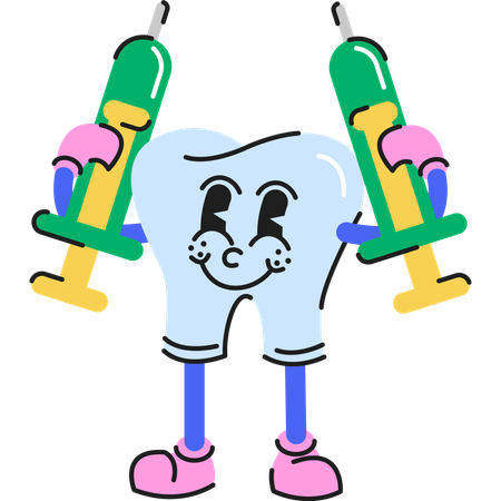 Teeth character standing with syringe  Illustration