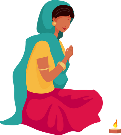 Niña india rezando  Ilustración