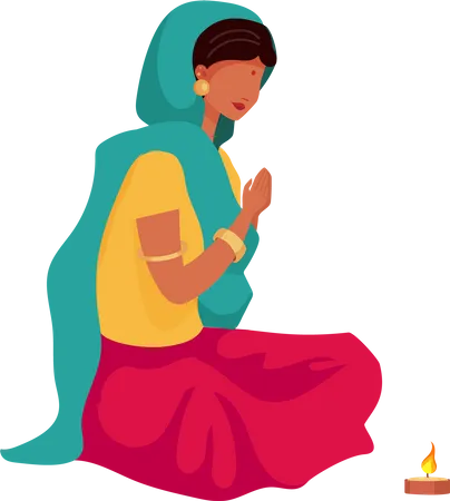 Niña india rezando  Ilustración