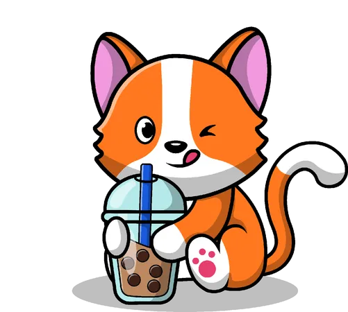 Orange Cat Drink Boba Milk Tea  Illustration