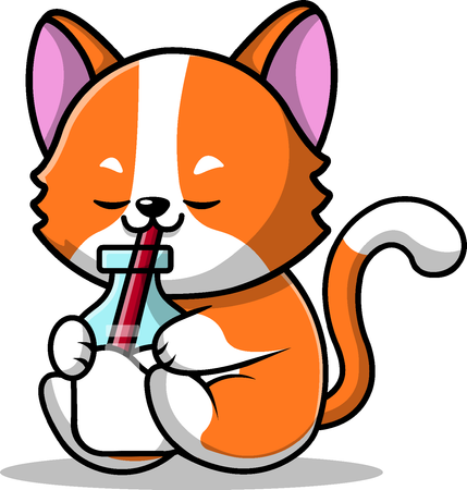 Orange Cat Drink Milk Bottle  Illustration