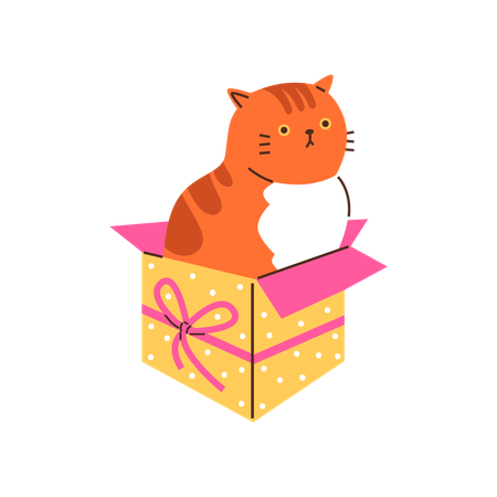 Orange cat sitting comfortably in a cardboard box  Illustration