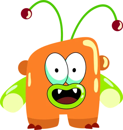 An Eye Catching Orange Monster With Cherry Antennae Green Accents And A Big Bright Smile Ideal For Adding A Whimsical Touch To Both Digital And Print Media 일러스트레이션
