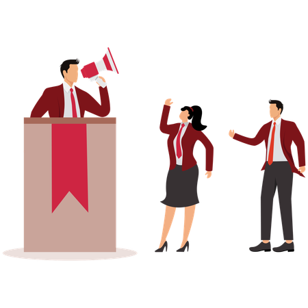 Orateur public prononçant un discours sur le podium  Illustration
