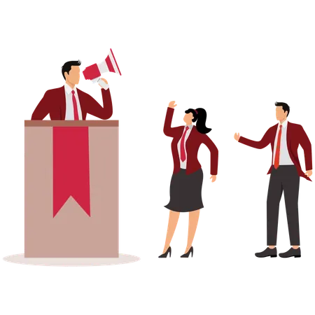 Orateur public prononçant un discours sur le podium  Illustration