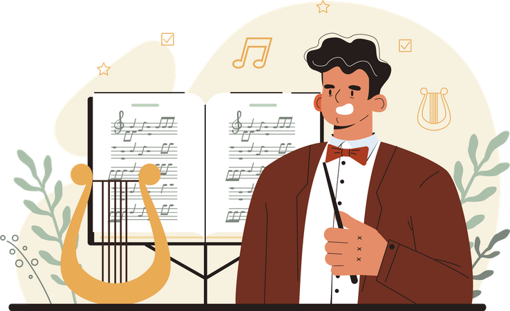 Orchestra conductor showing harp chords  Illustration