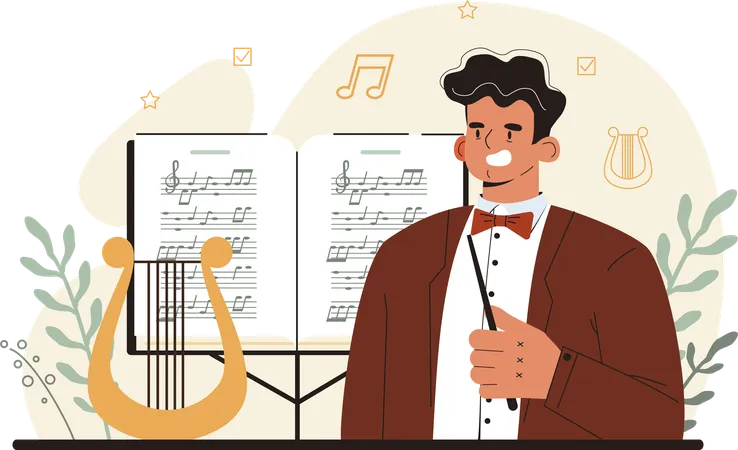Orchestra conductor showing harp chords  イラスト