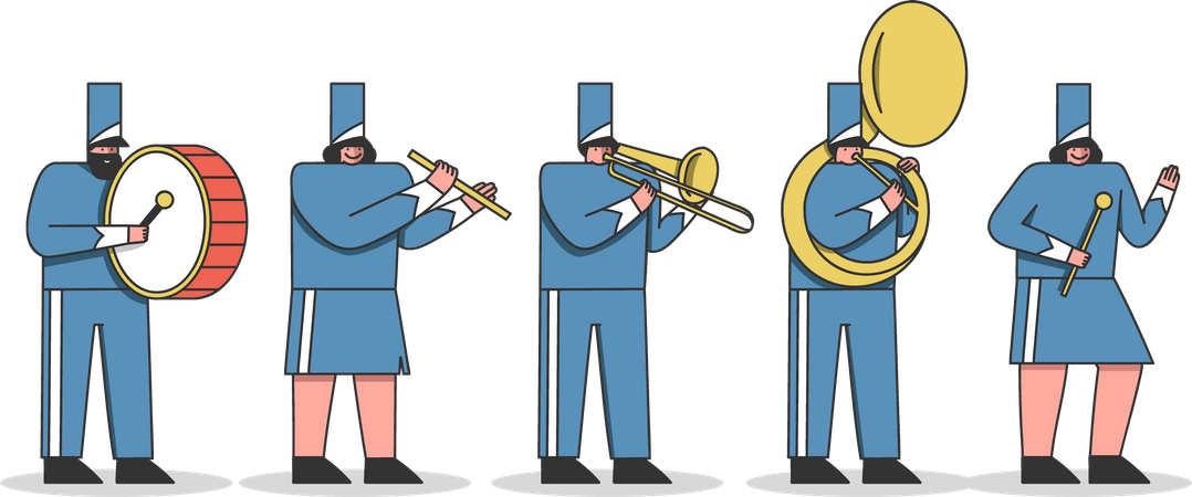 Orchestra members with music instruments wearing uniform Illustration