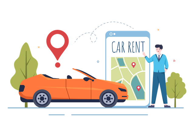 Order car on rent via mobile app  Illustration