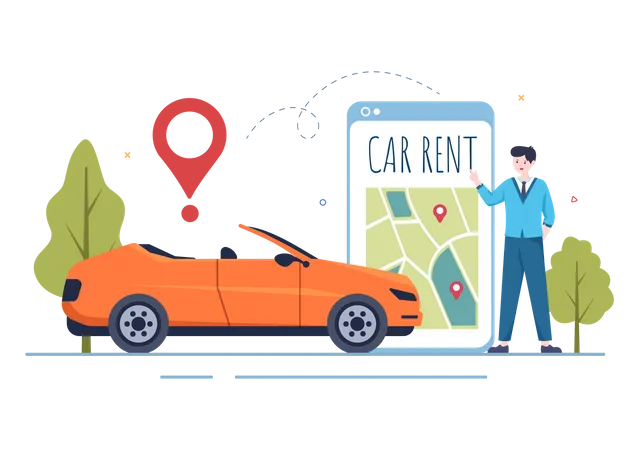 Order car on rent via mobile app  Illustration