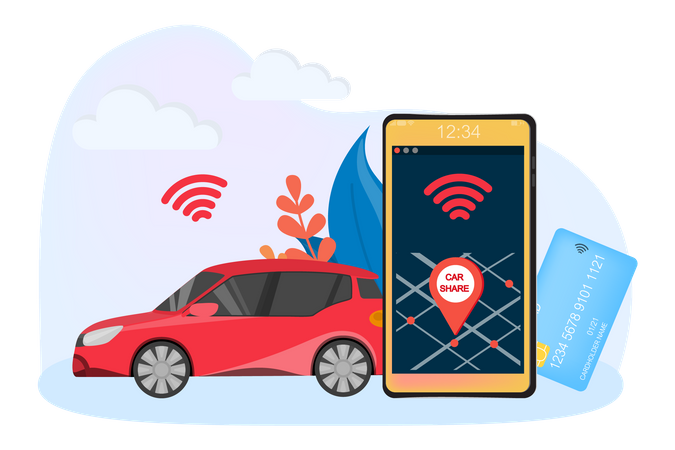 Order car through mobile app  Illustration
