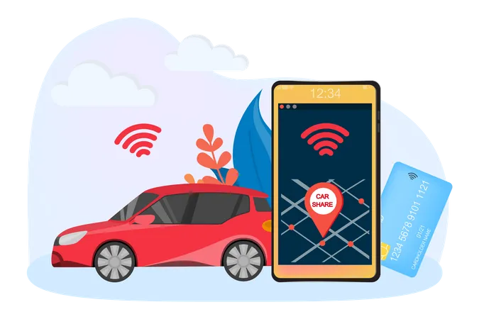 Order car through mobile app  Illustration