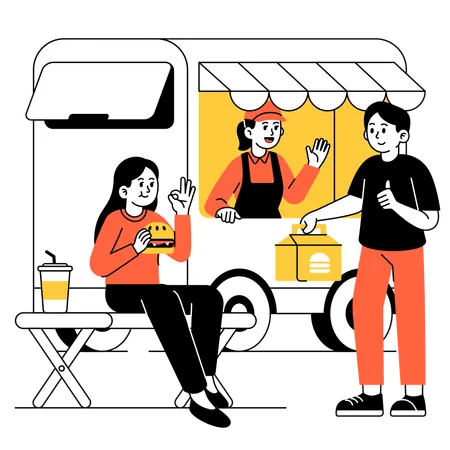 An Illustration Of Order Food On Food Truck Illustration