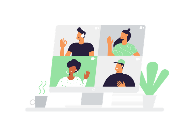 Ordinateur avec interface de chat vidéo Illustration