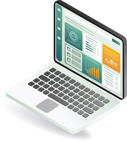 Ordinateur portable affichant un graphique d'analyse commerciale  Illustration