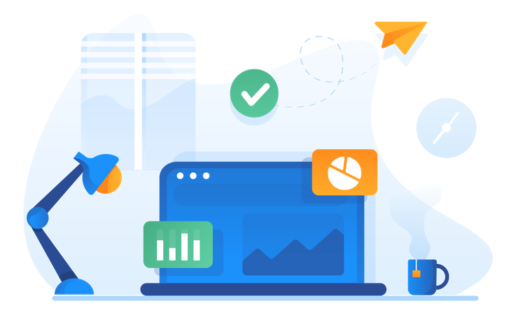 Ordinateur portable affichant des données et des statistiques Illustration