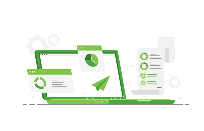 Ordinateur portable avec analyses des ventes  Illustration