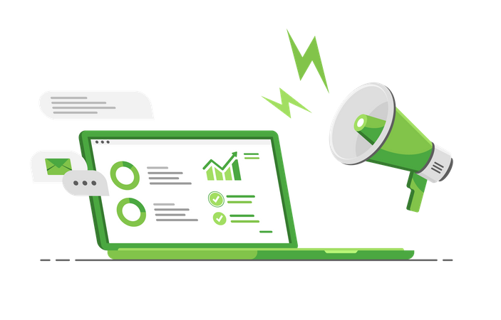 Ordinateur portable avec analyses des ventes  Illustration