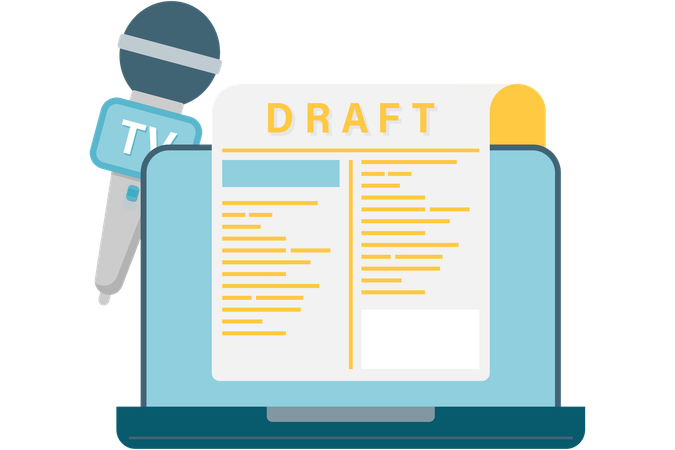 Ordinateur portable et brouillon de nouvelles  Illustration