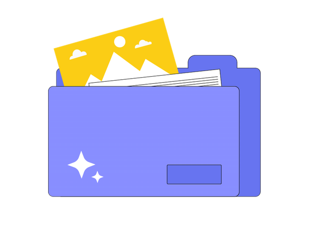 Ordner mit Fotos und Dokumenten  Illustration