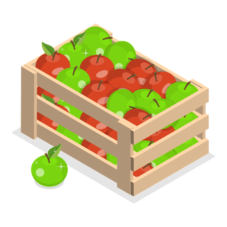 Organic apples in wooden cart  Illustration