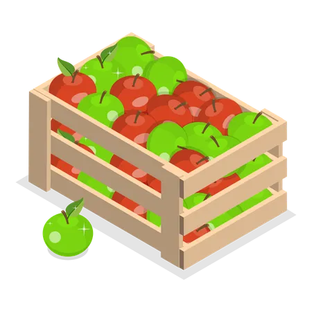 Organic apples in wooden cart  Illustration