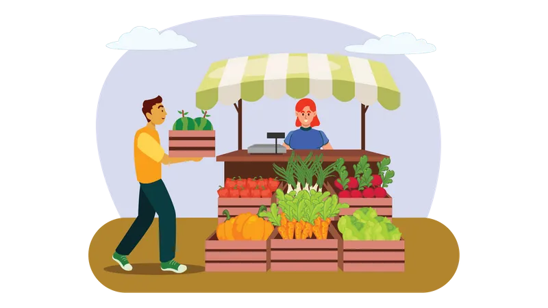 Organic Food stall Illustration