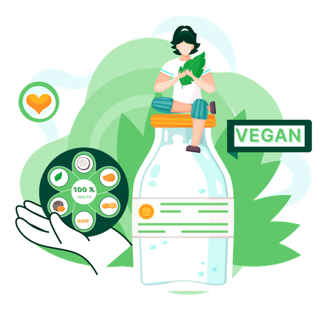 Organic healthy vitamin drink plant based vegan nuts milk  Illustration