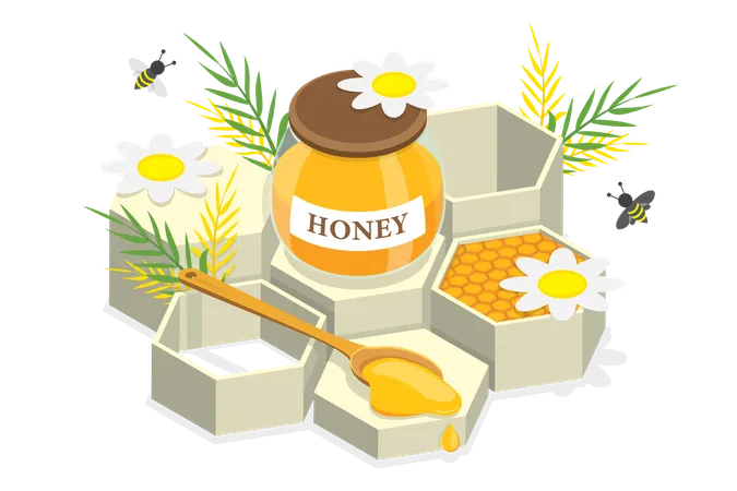 3 D Isometric Flat Vector Conceptual Illustration Of Organic Honey Healthy Sweet Food Illustration