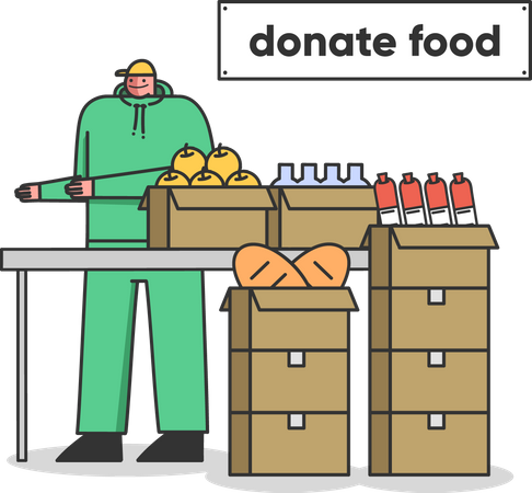 Organización benéfica y donación de alimentos.  Ilustración