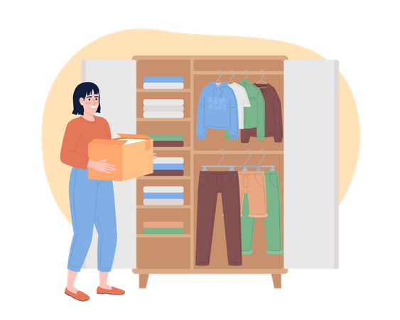 Organizing clothes on shelves in closet Illustration