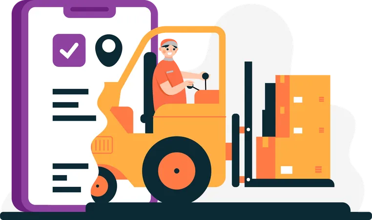 The Illustration Of Arranging Goods Using A Forklift Is Great For Use In Marketing Materials Websites Presentations And Promotional Campaigns To Highlight Their Expertise And Attract Customers Looking For Efficient And Smooth Delivery Solutions Illustration