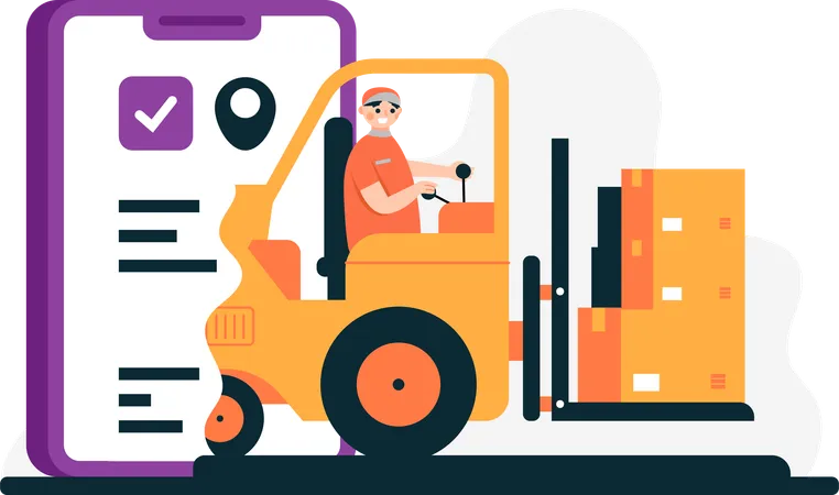 Organizing goods using forklift  Illustration