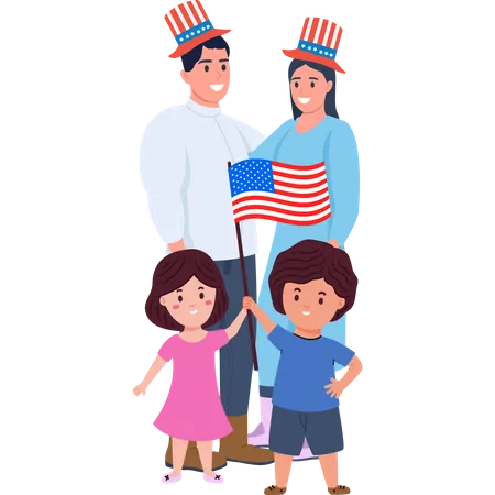Familia del Orgullo Generacional abrazando el Día de la Independencia  Ilustración