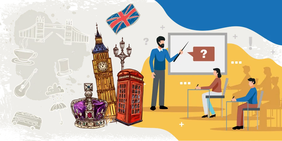 Orientação em idioma para estudos no Reino Unido  Ilustração