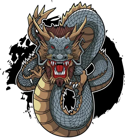 Oriental Flame Dragon Vector Illustration Design Illustration