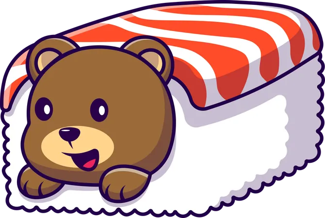 Orso Bruno Nel Salmone Dei Sushi  Illustration