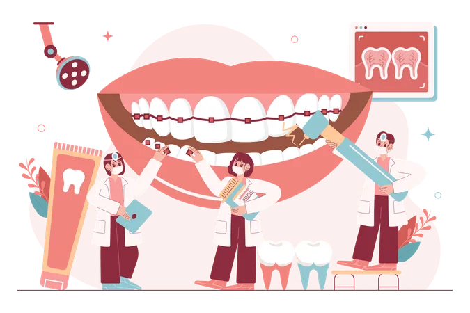 Orthodontiste vérifiant les dents  Illustration