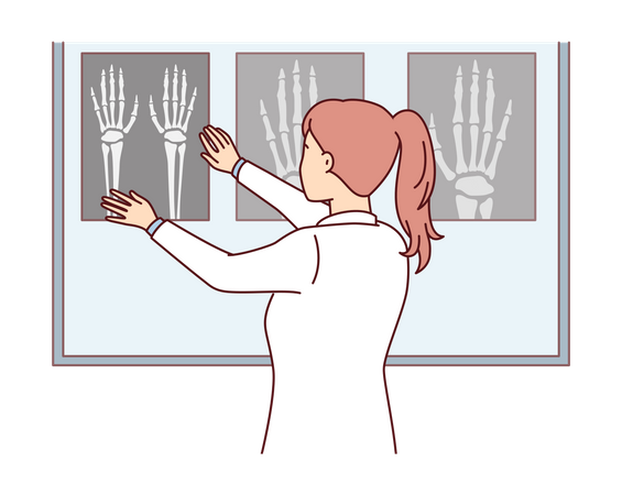 Orthopaedic doctor check hand bone report  イラスト