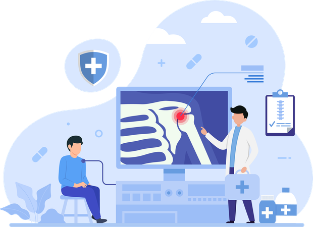 Orthopaedic Doctor showing shoulder bone report  Illustration