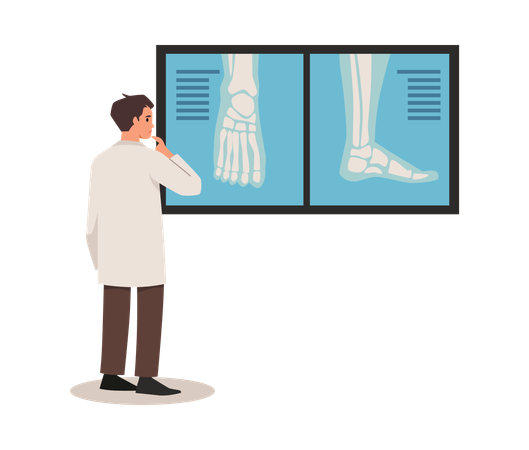 Orthopedic doctor examining xray pictures of joints leg foot in doctor office treatment and healthcare  Illustration
