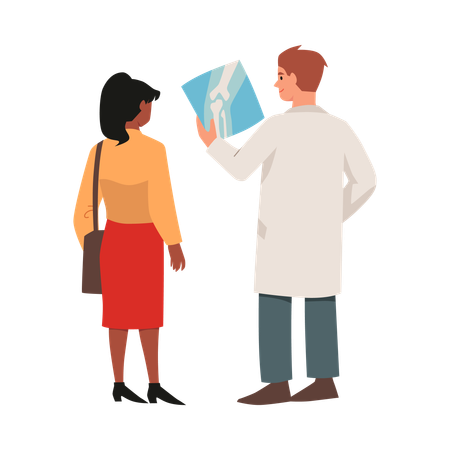 Orthopedic doctor holding x-ray and advises patient  Illustration