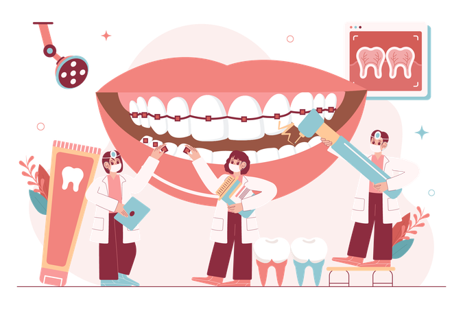 Ortodontista verificando os dentes  Ilustração